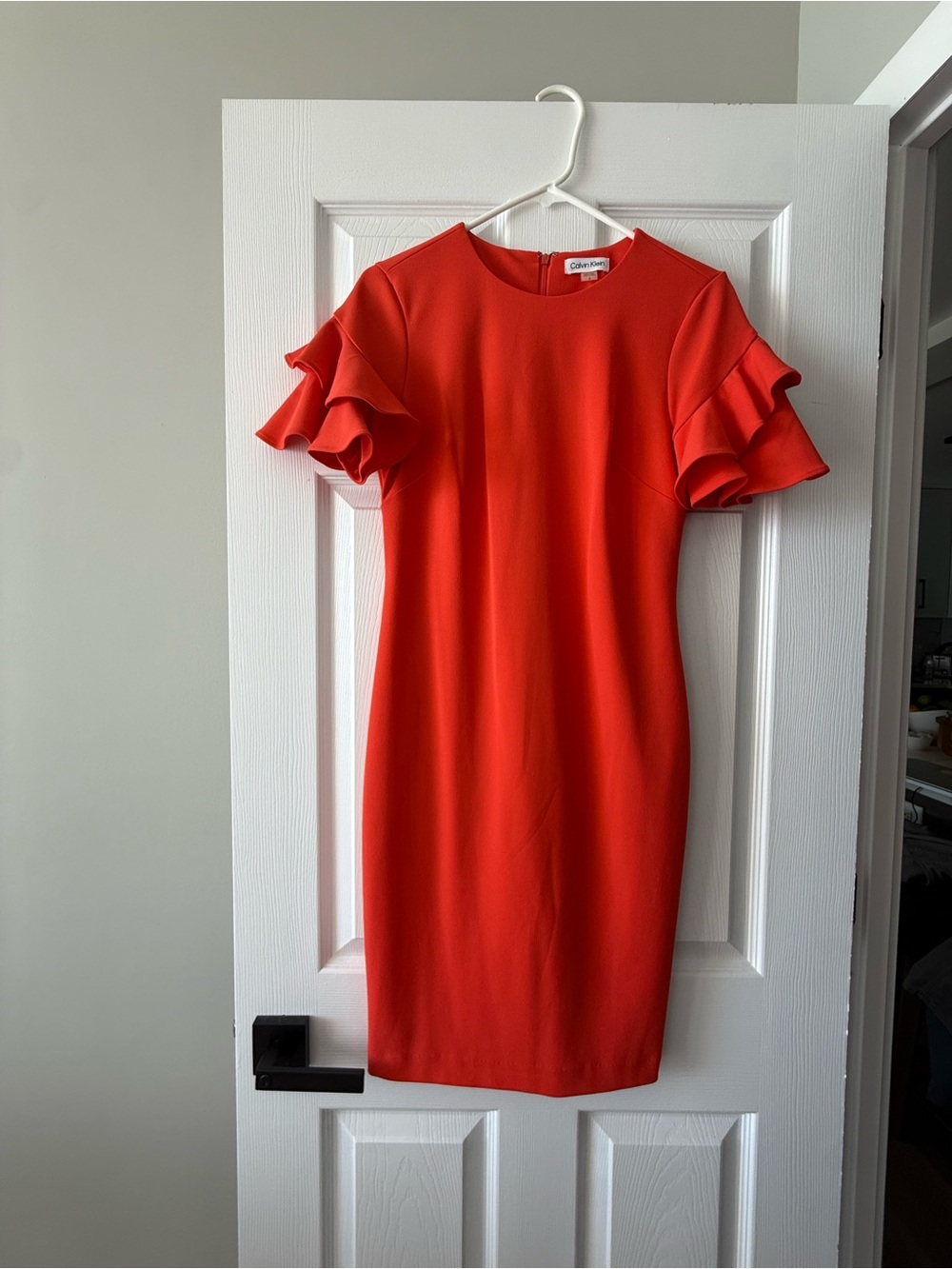 Calvin Klein Red Ruffle Sleeve Sheath Dress Size 4